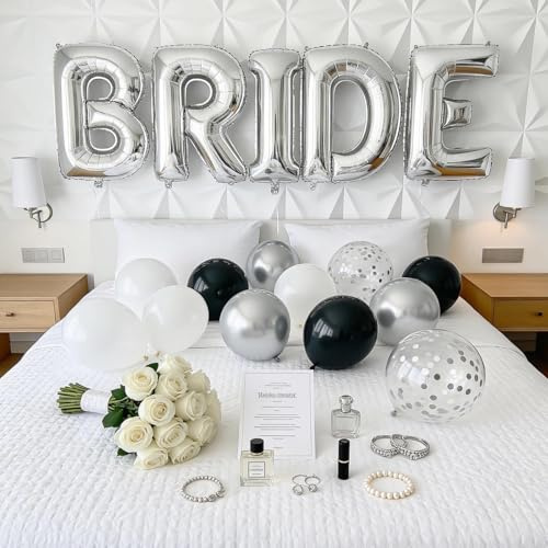 101,6 cm große silberne Brautballons, große silberne Buchstabe Braut Banner Ballons für Junggesellinnenabschied, Brautparty, Helium-Folienballon für Hochzeit, Verlobung, zukünftige Braut