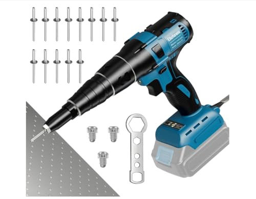 Cordless Rivet Gun Compatible with Makita 18V Battery — Brushless Pop Rivet Gun for Effortless Fastening, Automatic Rivet Nut with LED Light, Rivet Nut Gun Kit with 50 Rivets, 3 Nozzles and Wrench