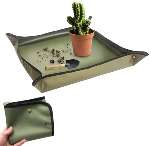 Kisstta Tapis de plantation imperméable, en tissu Oxford, 75 x 75 cm, tapis de plantation, pliable, pour rempoter, semis, changement de sol, élagage, pour l'intérieur et l'extérieur (1)