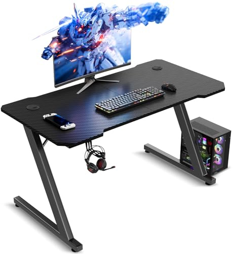 TRIUMPHKEY Gaming Tisch 100 x 50 cm Gaming Schreibtisch mit Kohlefaser-Look | PC Tisch mit 15 mm Tischplatte, Ergonomischer Computertisch bis zu 80 kg tragen, Metallgestell, Kohlefaser Schwarz