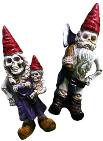 GARIOUANS 2Pcs Halloween Skeleton Garden Gnome Statue Resin Outdoor Patio Decor Handcrafted Skeleton Dwarfs for Balcony and Garden Display Unique Festival Ornament with Fine Detail and