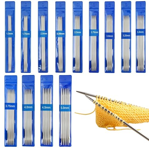 Yuqilin 65 Piezas Agujas De Tejer Aguja Doble Punta Set Agujas De Tejer, 1.5Mm 5Mm Acero Inoxidable Doble Punta Para Jerséis, Bufandas, Sombreros y Diversas Prendas Tejidas