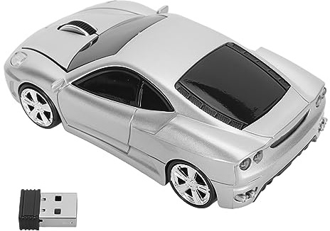 EIMSOAH Trådlös Mus, Silver Sports Car Style med 1600DPI och LED-strålkastare, för Bärbar Stationär Dator PC Gaming Office Work