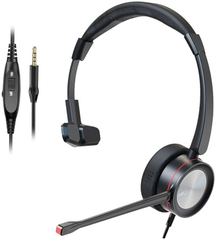 MKJ Casque Filaire 3,5 mm Mono avec Microphone antibruit et contrôle du Volume pour Smartphones