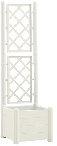 vidaXL Jardinera con Enrejado Pérgola Arriate Macetero Caja de Flores Bandeja Plantas Jardín Porche Decoración Patio Estable PP Blanco