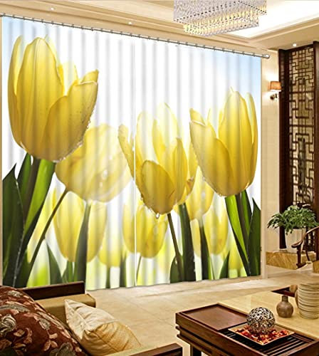 NBVGHJ Personalisieren Sie Gelbe Blume 3D Fenstervorhang Für Das Schlafzimmer Foto Verdunkelungsvorhang Jalousien Dekoration Vorhänge (B) 150×(H) 180cm