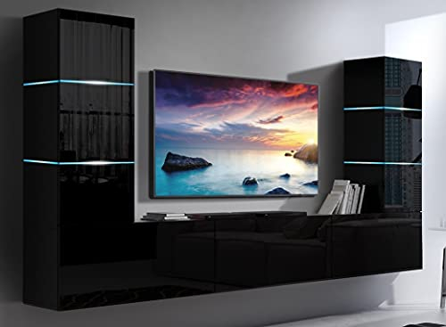 Furnitech Wohnwand Wohnzimmer | Hängend Wohnwand Modern | Wohnzimmer Schrankwand mit Regale und TV Schrank | Wohnzimmer Möbel ohne LED (Future 57/HG/B/1 1B)