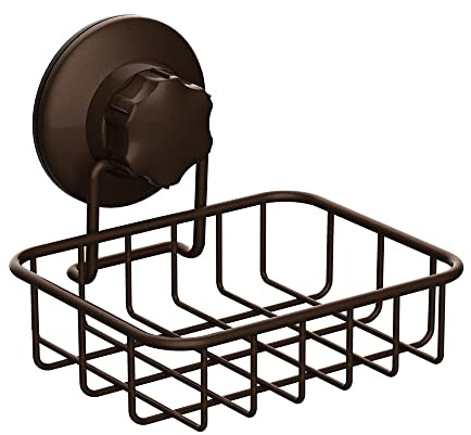 SANNO Suction Cup Soap Holder, Soap Dish Saver Tray Bar Soap Rack Sponge Holder for Shower Wall, Bathroom, Tub and Kitchen Sink Bathroom, Sink Stainless Steel Brown