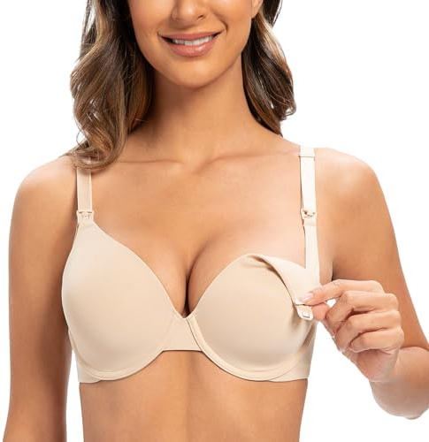 MELENECA Women's Full Coverage Underwire Support Plus Size Breastfeeding Nursing Bra Pale Nude-Convert 36F