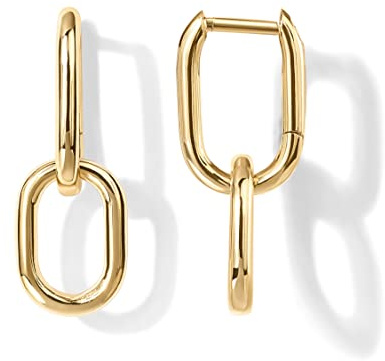 PAVOI 14K Yellow Gold Convertible Link Drop Earrings for Women - Paperclip Chain Dangle Earrings