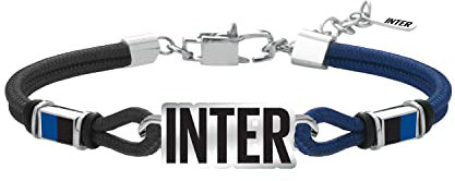 Inter F.C. Internazionale Bracciale Cordino, Uomo, Nero Blu Acciaio, Taglia Unica, B-IB003UCB