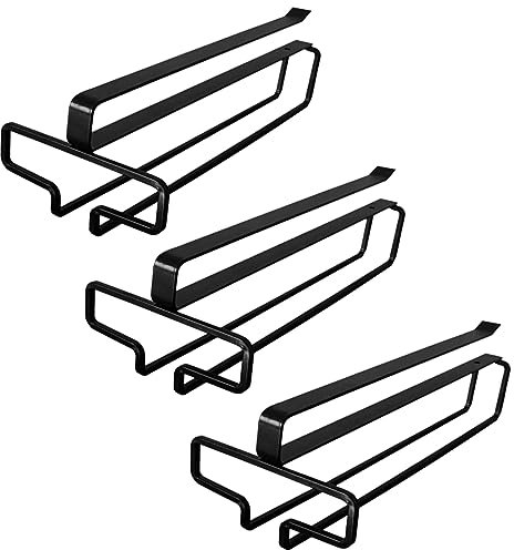 SAMSYOKI 3 Pezzi Porta Bicchieri da Vino Sospeso, Supporto per Calici di Vino Sottopensile Rack per Calici Senza Foratura, Scolabicchieri Vino in Metallo per Bar Ristorante Cucina (Nero)