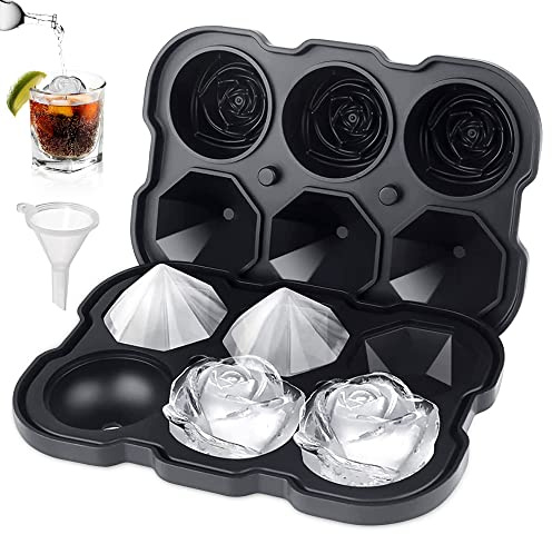 Rose Ice Cube Tray,ZACHDEE 2 Flower Silicone Ice Cube Tray With Covers,6 Easy Release Large Ice Ball for Cocktails, Drinks, Whiskey, Bourbon & Homemade Juice