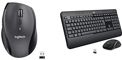 Logitech M705 Marathon Wireless Mouse - Black & MK540 Advanced Wireless Keyboard and Mouse Combo for Windows, 2.4 GHz Unifying USB-Receiver, Multimedia Hotkeys - Black