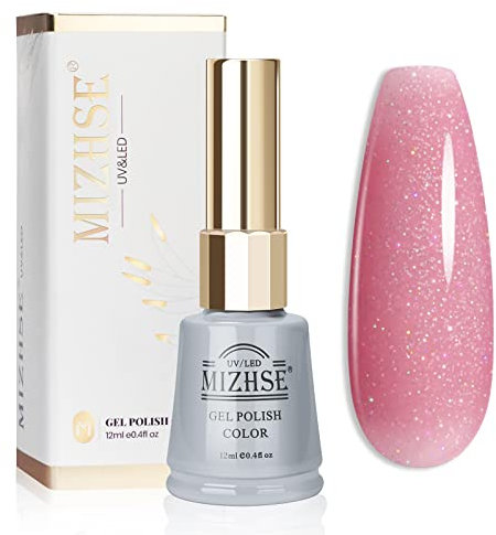 MIZHSE UV Nagellack Rosa, Gel Nail Polish für Nägel, Pink Glitzer Schimmernde Gellack, UV Nagellack für Nageldesign/Nail Art, Rosa, 12ml