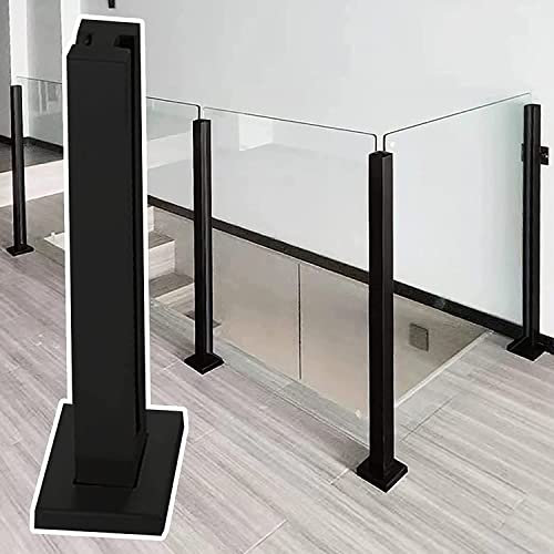 Deck Glass Railing Post Garden Fencing Balustrade Post, Square Glass Railing Post Kit, Interior Glass Balustrade Clamp Black, Floor Standing Glass Fence Panels Post, for Home Patio Hallway Loft Platfo