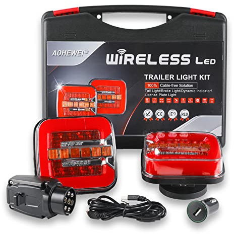 AOHEWEI Magnetische kabellose LED-Anhänger-Rückleuchten-Set 12/24 V, kabellose wasserdichte dynamische Rückleuchten mit Magnet, ECE-EMV-geprüft für Anhänger, LKW, Wohnwagen oder LKW