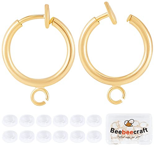 Beebeecraft 1 Box 20 Stück Creolen-Konverter 18K Vergoldete Nicht Durchbohrte Runde Ohrclips Mit Schlaufen Und Silikon-Ohrring-Pads Für Die DIY-Ohrringherstellung
