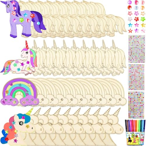 Booaee Einhorn Bastelset Deko, Basteln Holz-Bastelset für Kindergeburtstag, Einhorn-Handwerk zum Bemalen, Kinder 4-3 Jahre, Mädchen & Jungen