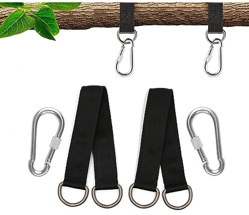 CiciIng Fixation de balançoire, Fixation pour hamac, 2 x 29 cm, Sangles de hamac avec 2 mousquetons Lourds et Anneaux en D, Sangles en Polyester pour balançoire d'arbre Suspension, Fauteuil Suspendu