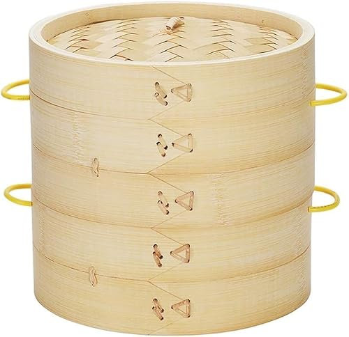 SPUZZO Vaporiera in bambù da 12 Pollici Cesto in Legno Profondo a 2 Livelli for Dessert Bomboniere Matrimonio Compleanno Decorazioni for la casa Forniture con Fodere