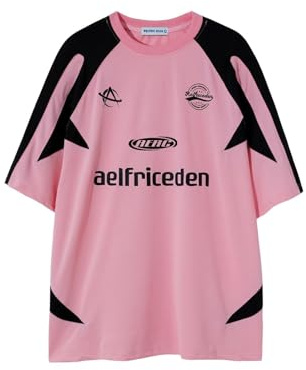 Aelfric Eden Herren Oversized Baseball Tshirt Damen Y2K T-Shirt Vintage Trikot Baggy Sommer Casual Shirt Racing Tee Rosa, M