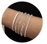 CASSIECA 5 Stück Armband Damen Silber Versilbert Armbänder Set Verstellbare Stapelbare Kettenarmband Silber Schmuck Damen