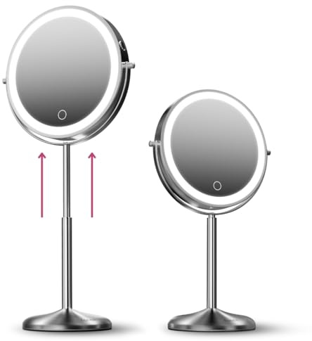 Fancii 9-Inch Lighted Makeup Mirror Height Adjustable with 10X /1X Magnification - Rechargeable, Double Sided LED Vanity Mirror with Light and Stand, 360° Swivel