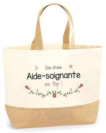 Planetee Sac Aide-soignante au top | Cabas de Plage Courses Coton et Toile de Jute Idée Cadeau Femme