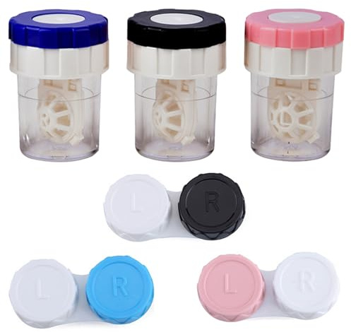 MYSUNBAR Pack of 3 manual contact lens cleaner, contact lens container, manual portable, eye contacts, coloured, contact lenses, quick cleaning, multicoloured, Pocket organiser