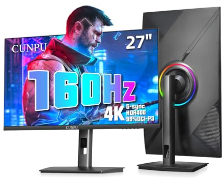 CUNPU 27 4K 160Hz Ultimate Gaming Monitor, UHD Fast IPS 1ms, G-Sync Compatible & FreeSync, 99% DCI-P3, HDR400, HDMI 2.1 for PS5/Xbox 4K 120Hz, Full Ergonomic Stand