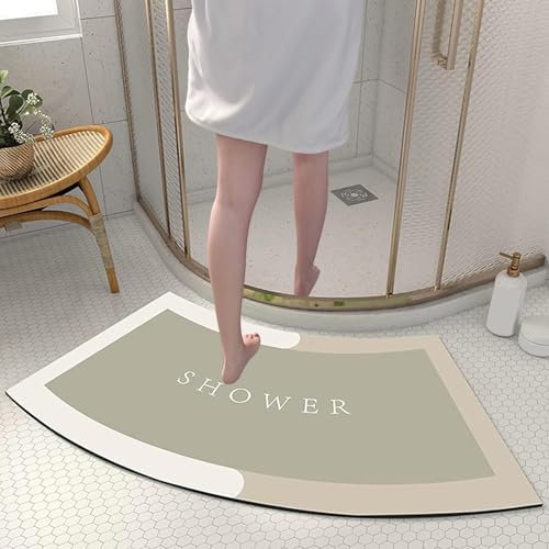 Quadrant Curved Bath Mat, Absorbent Non Slip Curved Shower Mat, Soft and Comfy Corner Bathroom Rug, Washable Quick Dry Shower Rug for Circular Shower(Beige,45 x 100cm)