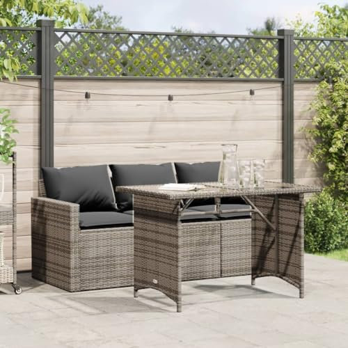 Homgoday Set da pranzo da giardino 2 pezzi con cuscini in rattan sintetico grigio, sedia tavolo cucina esterno terrazza patio balcone mobili tipo 2