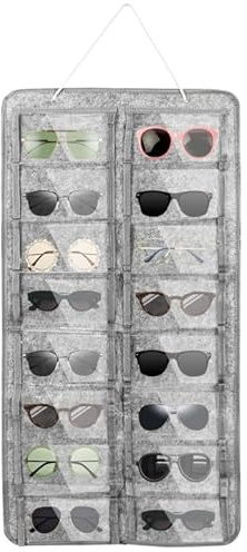 Wisebom 16 Slots Faltbar Hängend Sonnenbrillen Organizer brillen aufbewahrungsbox Staubdichter Filz brillen halter hängender brillenständer für Sonnenbrillen Kurzsichtige Gläser Grau