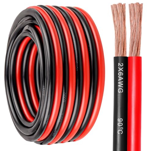 6 Gauge Wire 2 Conductors Copper Wire, 6 AWG Battery Cable Oxygen Free Copper Wire for Solar Panel, Automotive, Trailer, RV and Speaker (6 Gauge 5FT)