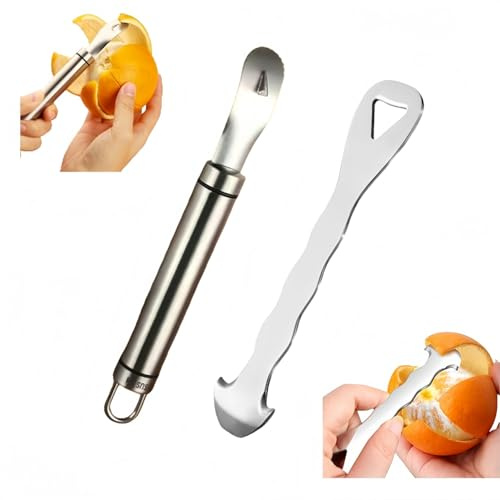 2 Pcs Stainless Steel Orange Peeler Knife & Multi-Functional Citrus Peeler,Ergonomic Safe Peeler Tool, suitable for Oranges, Grapefruits, Lemons,Easy Peel Skin Remover