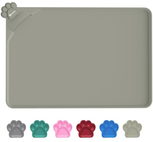 wasserdichte Napfunterlage für Hunde und Katzen, 55 x 38 cm (Beige) | Silikonmatte, rutschfeste Tierfuttermatte, wasserdichte Hunde- und Katzenplatzmatten mit erhöhten Rändern