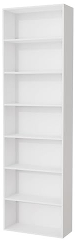 Nera Wooden 7 Tier Bookcase Standing Shelf Tall Storage Shelving Unit for Storage (White)