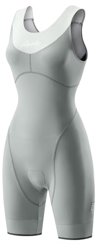 Santic Traje de triatlón acolchado para mujer, traje de triatlón de una pieza, sin mangas, tri-traje de bicicleta, traje skinnsuit de secado rápido que adelgaza traje de ciclismo, gris, L