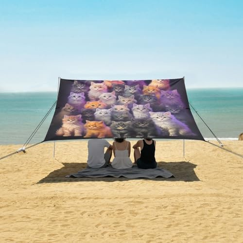 ALAZA Cat Kitten Collection Beach Tent Sun Shelter UPF50+ Protection Beach Shade Canopy w/ 4 Sandbags for Outdoor Camping, Fishing, Backyard Fun, Picnic, 10x9 ft