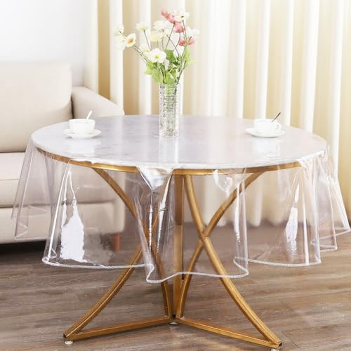 Wapasezyar Nappe transparente - Rond - 140 cm - Film de protection de table en PVC - Anti-graisse - Étanche - Diamètre 140 cm