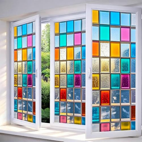 IVN Window Privacy Film Pastel Diamond Stained Glass Window Film Decorative