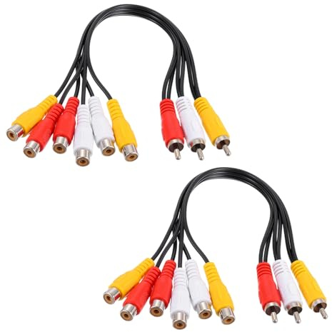 sourcing map 2 cavi splitter audio video AV, 3 jack RCA maschio a 6 RCA femmina, 25 cm, adattatore splitter video composito, cavi di uscita