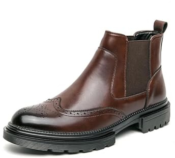 SPPEOUKJ Eleganti stivaletti in pelle da uomo, classici, for il tempo libero, da passeggio, da lavoro, da esterno, stivali Chelsea, calzature da uomo(Brown,39(EU-38.5))