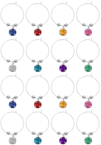 NUOBESTY Anelli Segna Bicchieri per Vino 16 Pezzi in Acciaio Leggero Design Semplice, Facili da Portare per Matrimoni e Occasioni Informali
