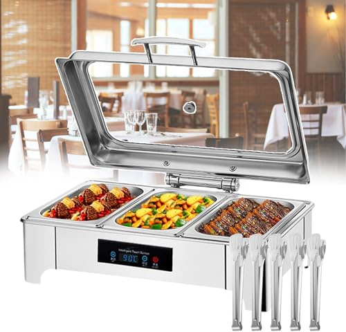 Scaldavivande elettrico a buffet, 400 W, in acciaio inox, con coperchio trasparente, 3 griglie, facile da pulire, struttura resistente