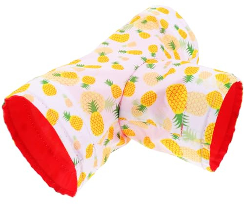 HOMSFOU Tunnel pour Hamster 3 Voies en Tissu Jaune Ananas, Accessoire de Cachette et Repos pour Petits Animaux, Maison Tunnel Confortable et Décorative pour Cage, Adapté Cobayes
