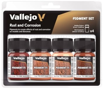 Vallejo Pigment FX Set – 4 synthetische Farben à 35 ml für Oxidation und Korrosion. Ideal für Modelle und Dioramen. Inklusive Tutorial für realistische Effekte.
