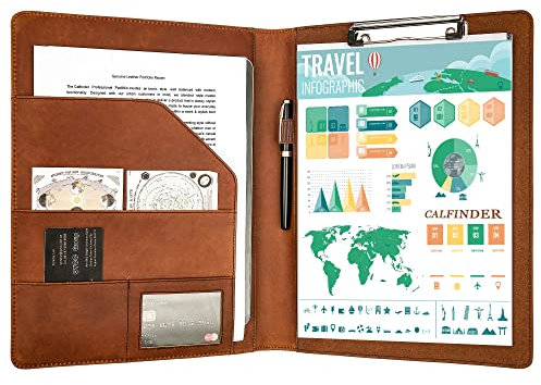 FREI NAME GRAVUR, Personalisiert Konferenzmappe Leder, Portfolio Mappe a4, dünne Klemmbrettmappe graviert Schreibmappe, Leder Organizer Mappe, Geschenke für Damen/Herren, Customized, Braun