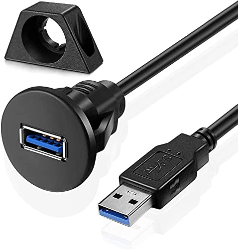URWOOW Small USB 3.0 Male to Female AUX Flush Panel Mount Extension Cable for Car Truck Boat Motorcycle Dashboard 3ft